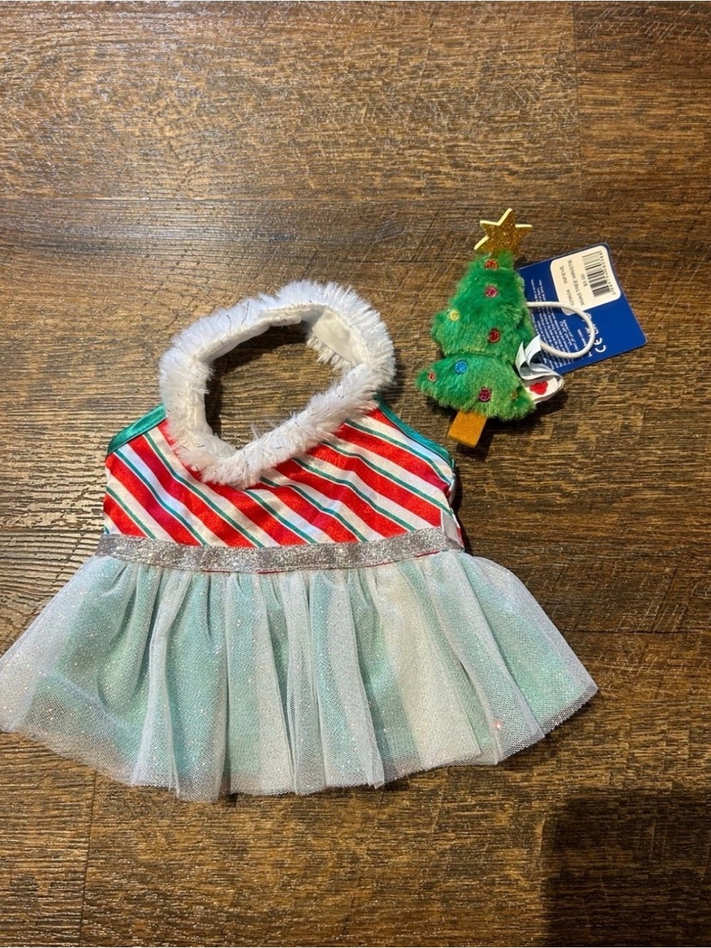 Build-A-Bear Red, White & Light Blue Holiday Tulle Dress with Tree Charm